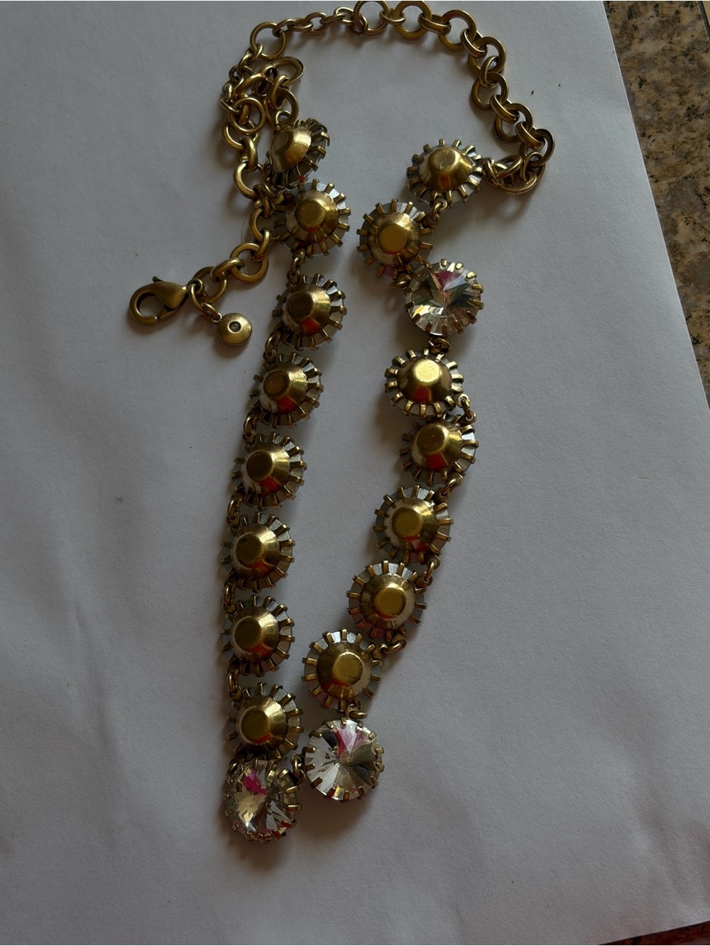 J. Crew Gold-Tone Necklace with Clear Faceted Stones vintage elegant - Picture 2 of 4